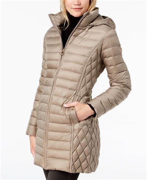 michael michael kors hooded stretch packable down puffer coat|michael kors lightweight down jacket.